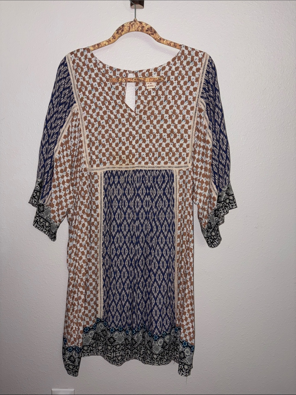 Sundance Navy and Tan Mixed-Print Boho Tunic